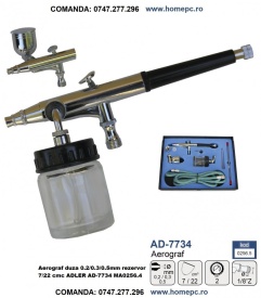 Aerograf duza 0.2/0.3/0.5mm rezervor 7/22 cmc ADLER AD-7734 MA0256.5 – Kraft&Dele
