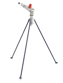 Aspersor agricol Mar-Pol 360° cu 2 duze, racord 2 inch, pe stativ pliabil cu 3 picioare, pentru irigarea culturilor