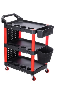Cărucior de atelier multifuncțional KraftDele KD1076 – 3 rafturi, Perete perforat configurabil, 4 roți pivotante, Profesional - Img 8