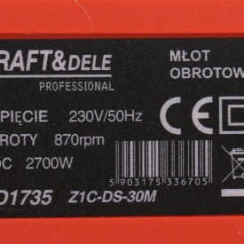 Ciocan rotopercutor cu percuție KraftDele KD1735, 2700W, SDS+, 3 funcții, pentru găurire și dăltuire în beton și zidărie - Img 6