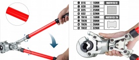 Cleste manual cu cremaliera de sertirizare tevi tip UH U+TH PEX AL 13-32 mm cap rotativ , maner telescopic – Kraft&Dele