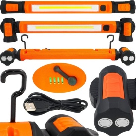 Lampă LED de atelier MaxRom V87525, 10W COB, 1000 lm, acumulator Li-Ion 2600 mAh, corp rotativ 360° cu magneți și cârlige - Img 7