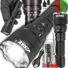 Lanternă LED din aluminiu MaxRom 1500 lm cu lumină albă, roșie și verde, acumulator 2000 mAh, rază de iluminare până la 480 m