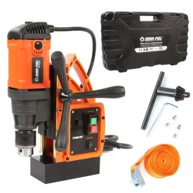 Mașină de găurit cu talpă magnetică 1480W MAR-POL M79221 – forță 11500N, mandrină cu cheie, con Morse, valiză transport