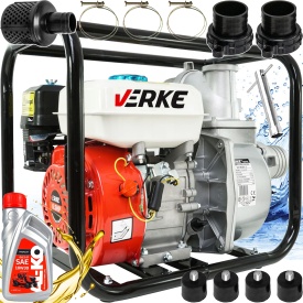 Motopompă de apă VERKE 3 inch, 48000 l/h, motor 4 timpi 6,5 CP, înălțime de pompare 30 m