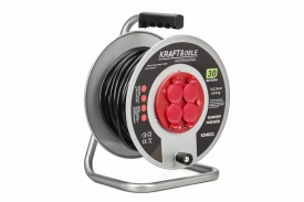 Prelungitor electric pe tambur KraftDele KD4021, 30 m, cablu 3x2,5 mm², 4 prize, pentru grădină și uz casnic
