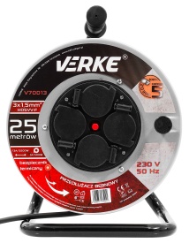 Prelungitor electric pe tambur metalic 25 m, 4 prize, cablu cupru 3x1,5 mm², protecție termică, MaxRom V70013 - Img 8