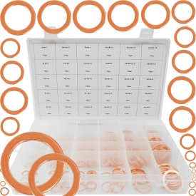 Set 300 șaibe din cupru MaxRom, assortate, dimensiuni 5x9x1 mm - 28x36x2 mm, pentru etanșare și service auto - Img 1
