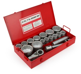Set chei tubulare de impact Mar-Pol 21 piese, prindere 1 inch, 30-80 mm, cu clichet, prelungitoare și valiză