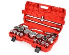 Set chei tubulare Mar-Pol 26 piese, 3/4 inch și 1 inch, 12 muchii, 21-65 mm, cu clichet, prelungitoare și valiză - Img 2