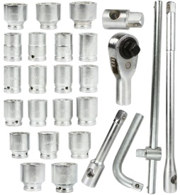 Set chei tubulare Mar-Pol 26 piese, 3/4 inch și 1 inch, 12 muchii, 21-65 mm, cu clichet, prelungitoare și valiză - Img 12