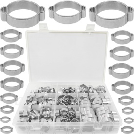 Set coliere de strângere cu urechi MaxRom, 175 piese, oțel zincat, 5-15 mm, pentru furtunuri și lucrări de vulcanizare