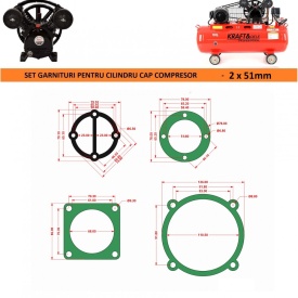Set complet de 7 garnituri cap compresor de aer cu 2 cilindri de 51mm Mod.0.17/8 (A) CH179 - Img 1
