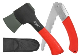 Set de supraviețuire 2 piese MaxRom cu topor, fierăstrău și husă de transport pentru camping, drumeții și activități outdoor - Img 2