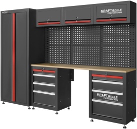 Set mobilier atelier profesional KraftDele KD5861 – banc de lucru cu dulapuri, sertare și panou perforat, 260 cm - Img 2