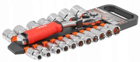 Set tubulare 1/2 cu clichet 72 dinți, 19 piese, oțel CR-V, 8-32 mm, MaxRom pentru service și lucrări mecanice - Img 4