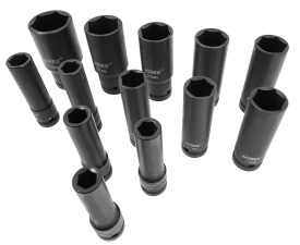 Set tubulare de impact lungi 1/2 inch, 13 piese, 10-32 mm, din oțel crom-vanadiu, cu valiză, MaxRom - Img 6