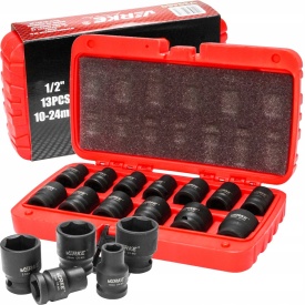 Set tubulare de impact scurte 1/2 inch, 13 piese, 10-24 mm, oțel CR-MO, în valiză, MaxRom VERKE Premium Line