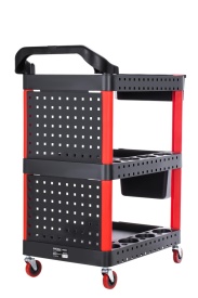 Cărucior de atelier multifuncțional KraftDele KD1076 – 3 rafturi, Perete perforat configurabil, 4 roți pivotante, Profesional - Img 5
