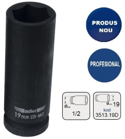 Cheie tubulara de IMPACT 1/2" ADLER AD-3513D.19 19mm varianta lunga