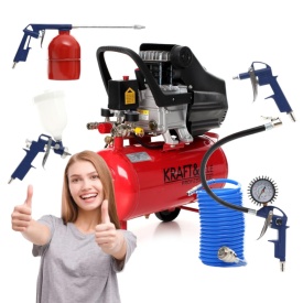 Compresor de aer cu ulei KraftDele KD400-K3, rezervor 24L, 8 bar, 133 L/min, 2.8 kW, cu set pneumatic 8 piese