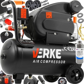 Compresor de aer cu ulei VERKE 24L, 2 CP, 130 l/min, 8 bar, rezervor 24 litri pentru atelier și scule pneumatice - Img 1