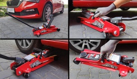 Cric hidraulic auto VERKE 2,5T cu profil redus, roți de transport și tampon din cauciuc, pentru mașini joase - Img 11