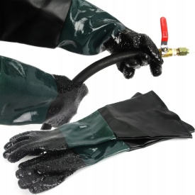 Mănuși lungi pentru sablare KraftDele 60 cm, din cauciuc gros și piele ecologică, aderență ridicată pentru protecție și control - Img 2