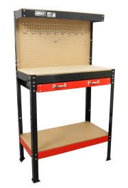 Masă de lucru atelier cu cârlige și sertar, 80 x 40 x 140 cm, blat din placaj, structură metalică MaxRom - Img 5