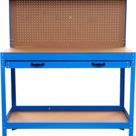 Masă de lucru pentru atelier KraftDele KD640, 1200 x 600 mm, cu sertar, panou pentru scule și raft inferior 80 kg - Img 1
