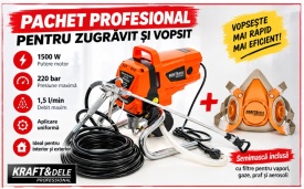 Pachet profesional pentru zugrăvit și vopsit – Pompă Airless cu piston 1500W, 220 bar + Semimască de protecție cu filtre