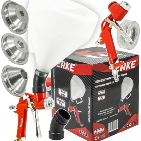 Pistol pneumatic pentru tencuit și zugrăvit VERKE 5L cu cot unghiular, duze 4/6/8 mm și alimentare gravitațională