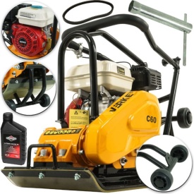 Placă compactoare unidirecțională VERKE C60HC, motor 6,5 CP, 72 kg, cu roți de transport și talpă din cauciuc - Img 2