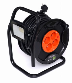 Prelungitor electric pe tambur KraftDele KD4037, 30 m, 4 prize 250V/6A, lampă LED 20W IP65