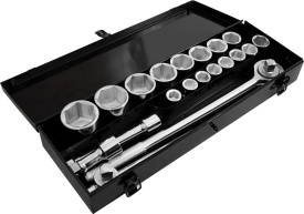 Set chei tubulare 3/4 inch 19-50 mm, 21 piese, cu clichet, prelungitor și mâner T, în valiză, MaxRom - Img 5