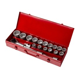 Set chei tubulare Mar-Pol 3/4 inch, 21 piese, 19-50 mm, cu clichet, prelungitoare și valiză metalică