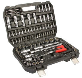 Set chei tubulare și biți Mar-Pol Professional 108 piese din oțel CrV, cu 2 clicheturi 1/2 și 1/4, în valiză