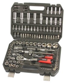 Set chei tubulare și biți Mar-Pol Professional 108 piese din oțel CrV, cu 2 clicheturi 1/2 și 1/4, în valiză - Img 8