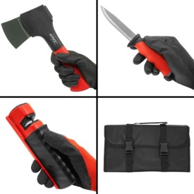 Set de supraviețuire 4 piese MaxRom cu topor, cuțit universal, ascuțitoare și husă pentru camping, drumeții și activități outdoor - Img 12