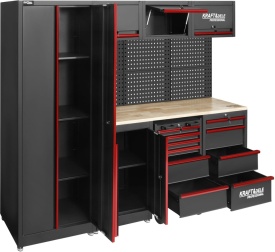 Set mobilier atelier profesional KraftDele KD5860 – banc de lucru cu dulapuri, panou perforat și sertare, 260 cm - Img 6