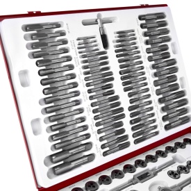 Set profesional filiere și tarozi 110 piese KraftDele KD10250, în valiză metalică, pentru refacerea și realizarea filetelor - Img 4