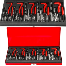 Set profesional pentru reparat filete 131 piese M5-M12 MaxRom, cu inserții filetate, burghie și tarozi HSS - Img 5