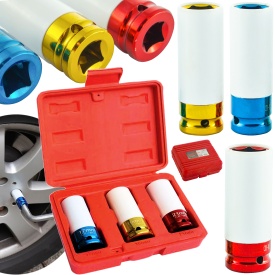 Set tubulare de impact pentru jante din aluminiu VERKE, 3 piese 17/19/21 mm, 1/2 inch, protecție pentru jantă