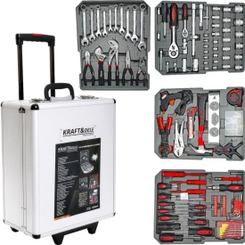 Trusă profesională de scule KraftDele KD314, 188 piese, în valiză din aluminiu cu roți, pentru atelier, auto și întreținere - Img 5