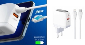 Punjac za iPhone LDNIO A2522C QC3.0, PD, PPS, LED Display, 30W sa Type C na iPhone lightning kablom