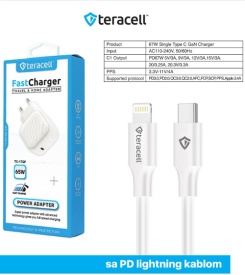 Punjac za iPhone Teracell Evolution TC-17GP, GaN, PPS, PD 3.0, 67W sa PD iPhone lightning kablom