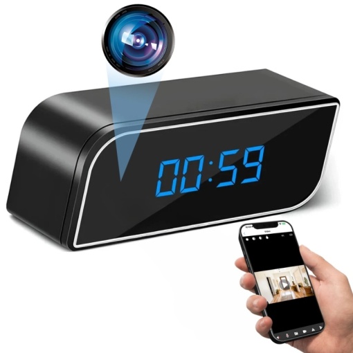 Мини настолен часовник с камера iUni IP99, Full HD, 150°, нощно виждане, преглед на живо на телефон