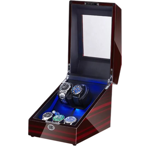 Кутия за самонавиващи се часовници iUni Watch Winder 2 + 3 места за съхранение, махагон