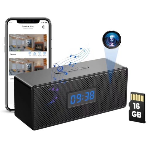Шпионска камера в преносим високоговорител и настолен часовник iUni IP45, Wi-Fi, 16GB, Full HD, сензор за движение