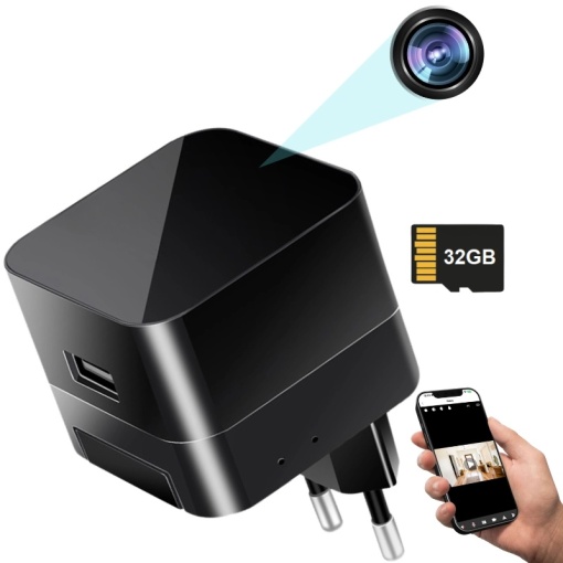 iUni IP90 Мини USB камера Зарядно устройство IP90, Wi-Fi, 32GB, Full HD, Нощно виждане, Преглед на живо на телефона